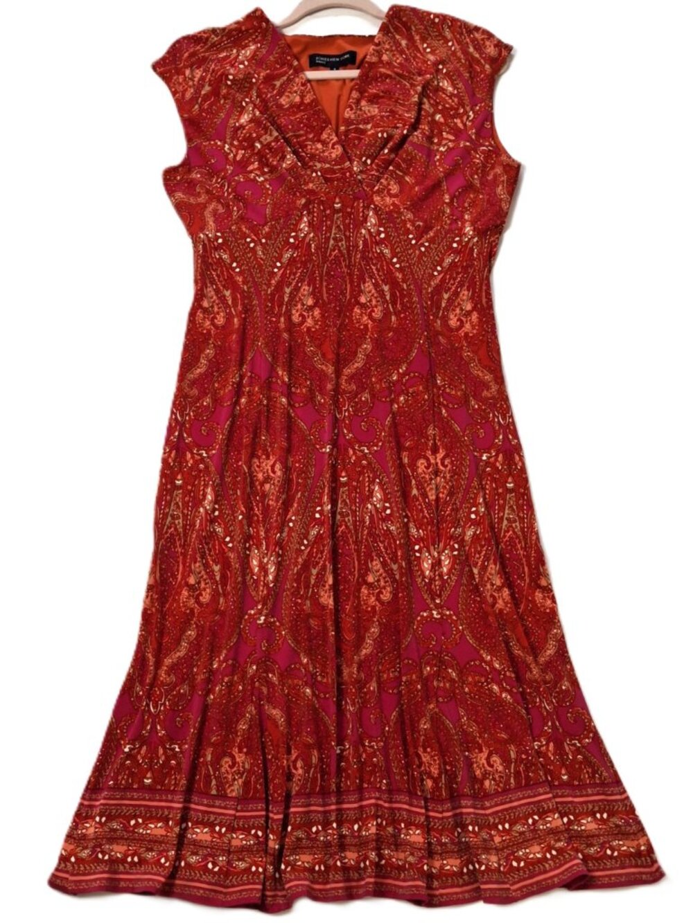 Jones New York Red Wrap Midi Dress Size 8 Empire Princess Fit & Flare Stretchy